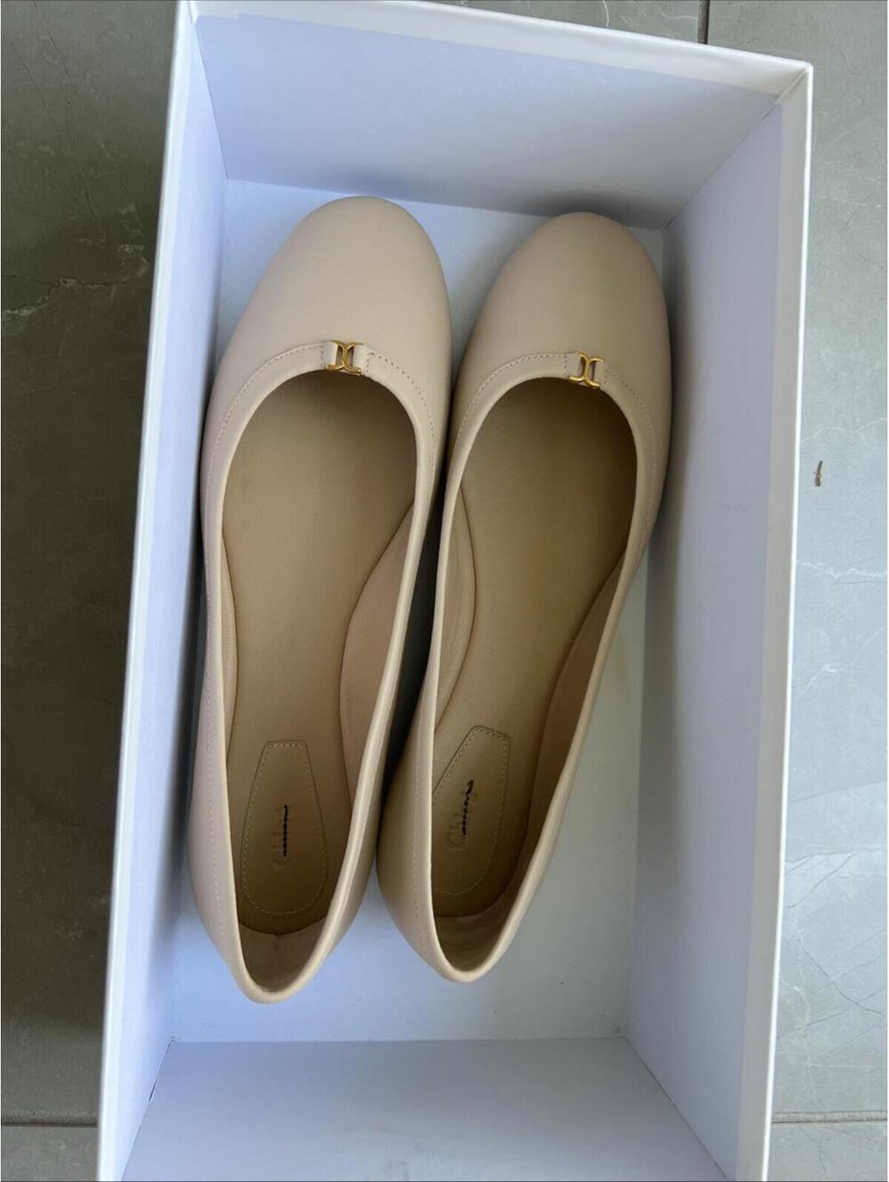 Chloé $650 Lauren Leather Ballerina Flat Women's Size 39.5 W Delicate Nude - Picture 6 of 10